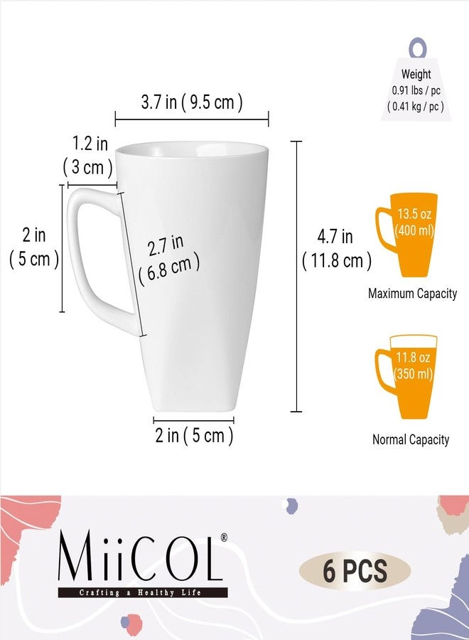 Miicol Porcelain Coffee Mugs Set of 6, Large Coffee Cups 14 oz, White Tea Cups, Ceramic Mugs for Latte, Cappuccino, Milk, Cocoa, Square Bottom, Microwave & Dishwasher Safe - Image 3